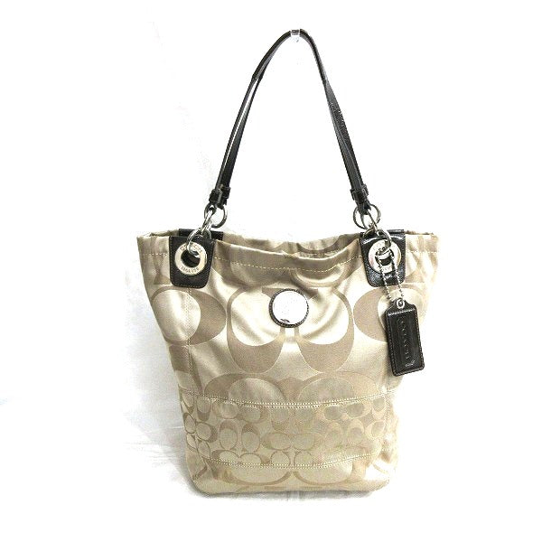 Coach Satin Leather Signature Tote Bag 14449 in Good Condition