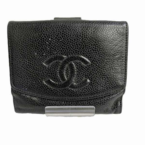 Chanel Caviar Skin Coco Mark Double Flap Wallet in Good Condition