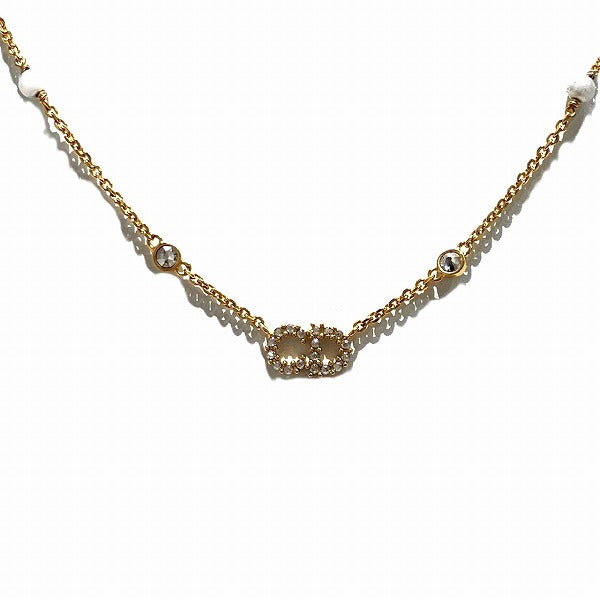 Dior N1033CDLCY Faux Pearl Rhinestone Logo Necklace 48cm in Good Condition