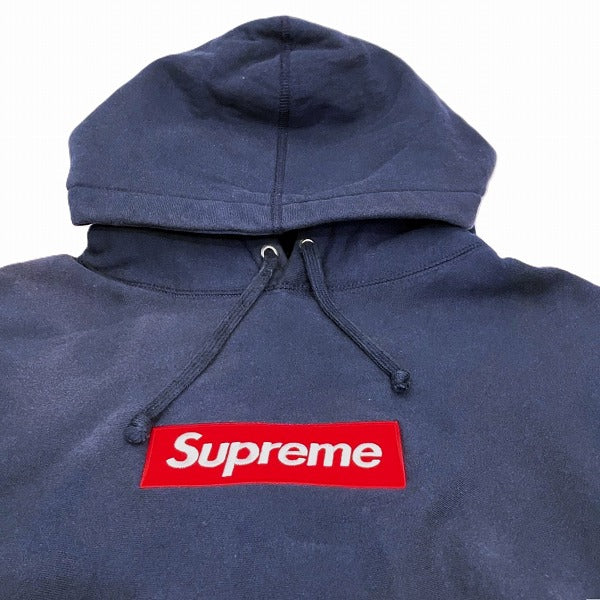 Supreme Navy Box Logo Hoodie Men in Fair Condition