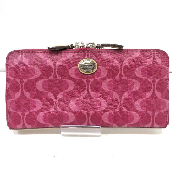 Coach Signature PVC Leather Zip-Around Wallet in Good Condition