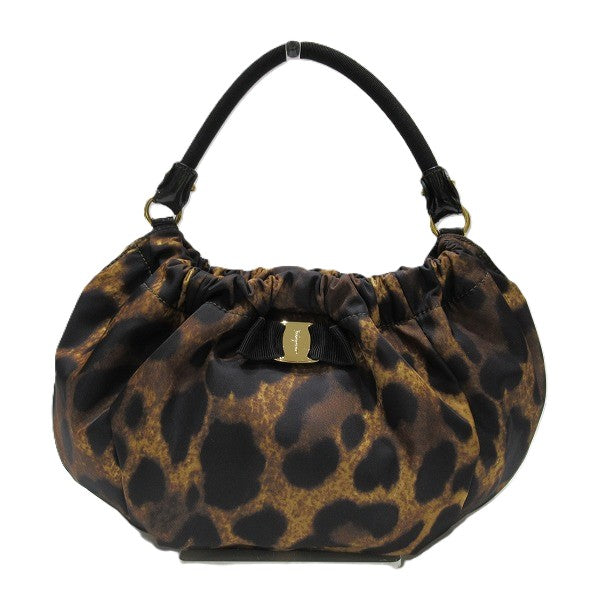 Salvatore Ferragamo Nylon Vara Ribbon Leopard Handbag in Great Condition