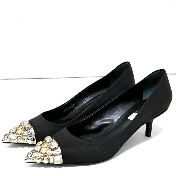 Louis Vuitton Satin Studded Pointed Toe Pumps