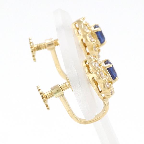 Flower Sapphire & Diamond Earrings, K18 Yellow Gold, for Women