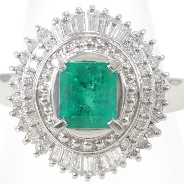 Platinum PT900 Ring with 1.00ct Emerald and 0.58ct Diamond, Women's Size 11.5【Pre-owned】