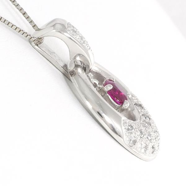 Platinum PT900 and PT850 Necklace with Ruby 0.58ct and Diamond 0.43ct for Women
