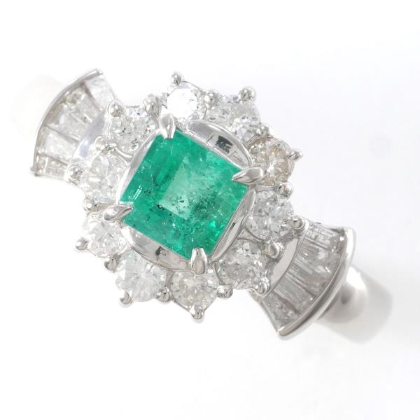 PT900 Platinum Emerald Diamond Ring in Excellent Condition