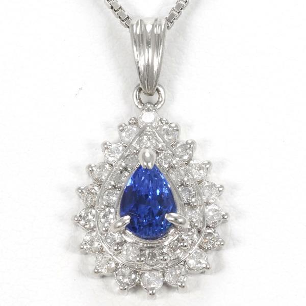 PT900 Platinum PT850 Necklace Sapphire 0.43 Diamond 0.76 in Pristine Condition