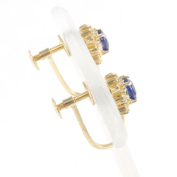 K18 Yellow Gold Sapphire Earrings with Diamonds, 2.2g in Great Condition