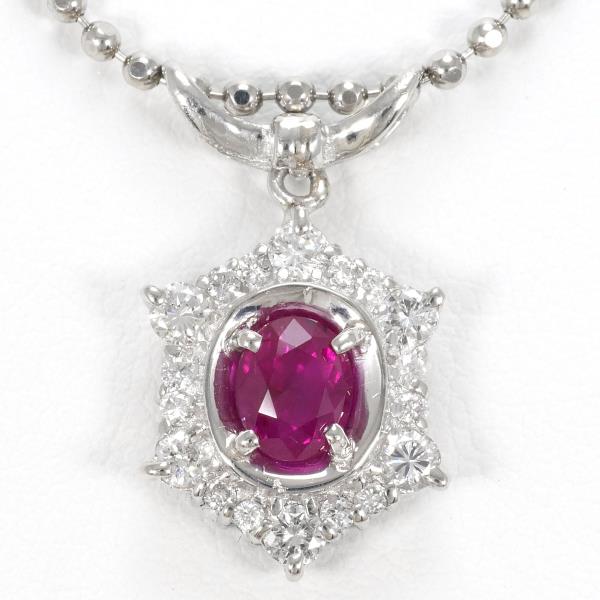 PT850 Platinum Necklace with Ruby 0.82ct and Diamond 0.34ct in Excellent Condition