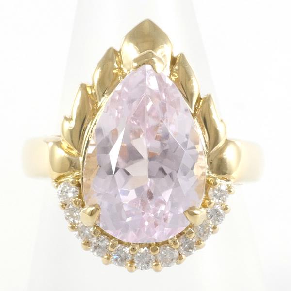 K18 Yellow Gold Kunzite Diamond Ring 12.5 in Excellent Condition