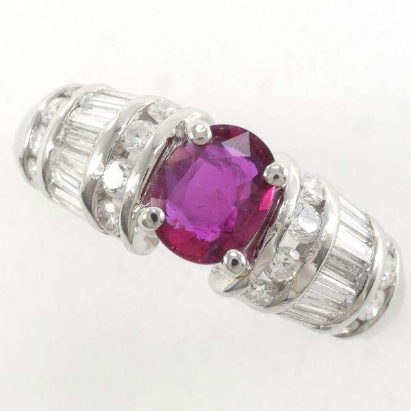 PT900 Platinum Ring with Ruby and Diamond in Excellent Condition