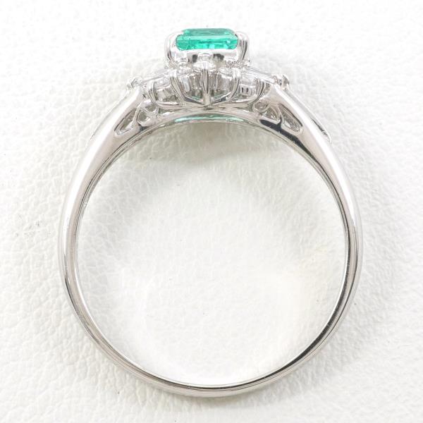 PT900 Platinum Ring with Emerald and Diamond in Excellent Condition