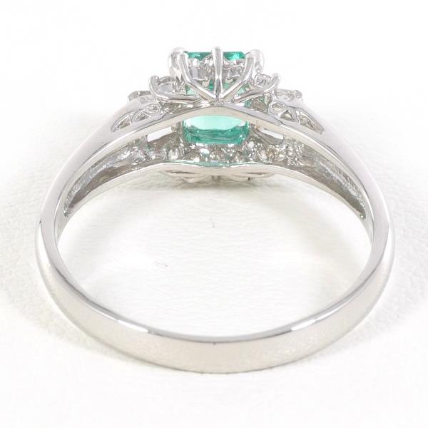 PT900 Platinum Ring with Emerald and Diamond in Excellent Condition