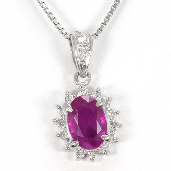 PT900 Platinum PT850 Necklace Ruby 0.96 Diamond 0.19 in Pristine Condition