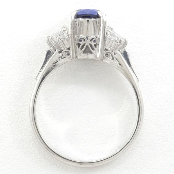 PT900 Platinum Ring with Royal Blue Sapphire and Diamonds in Excellent Condition