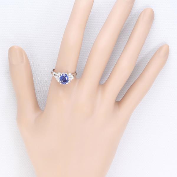 PT900 Platinum Ring with Royal Blue Sapphire and Diamonds in Excellent Condition