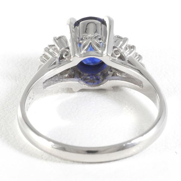 PT900 Platinum Ring with Royal Blue Sapphire and Diamonds in Excellent Condition