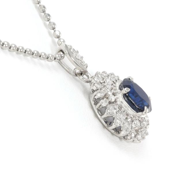 PT900 Platinum PT850 Necklace Sapphire 1.42 Diamond 0.32 in Excellent Condition