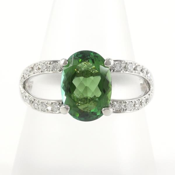 PT900 Platinum Ring with Green Tourmaline and Diamonds in Excellent Condition