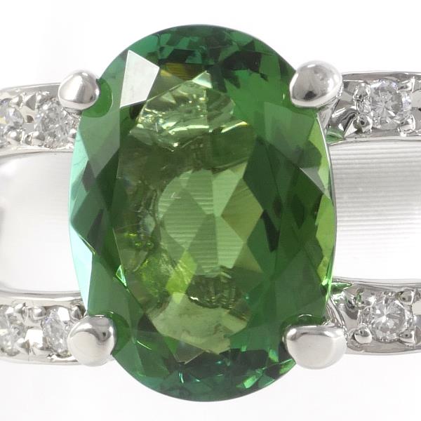 PT900 Platinum Ring with Green Tourmaline and Diamonds in Excellent Condition