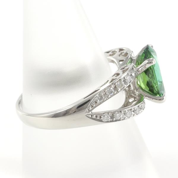 PT900 Platinum Ring with Green Tourmaline and Diamonds in Excellent Condition