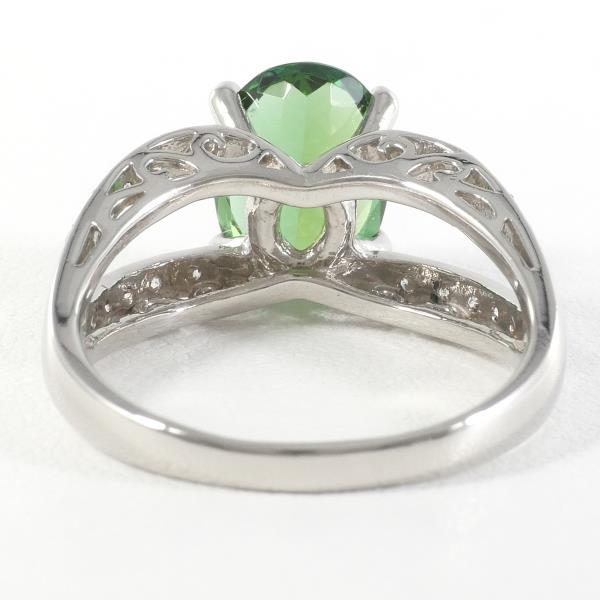 PT900 Platinum Ring with Green Tourmaline and Diamonds in Excellent Condition