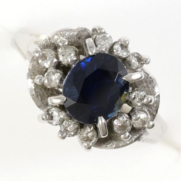 Platinum Sapphire Ring with Diamond, Size 10