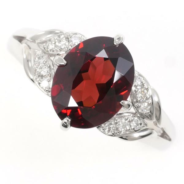 PT900 Platinum Garnet Ring 17号 in Excellent Condition