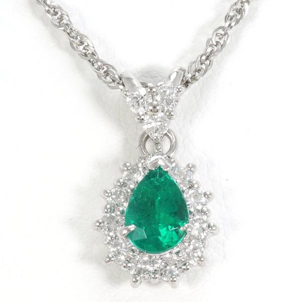 PT900 Platinum PT850 Necklace Emerald 0.55 Diamond 0.38 in Excellent Condition