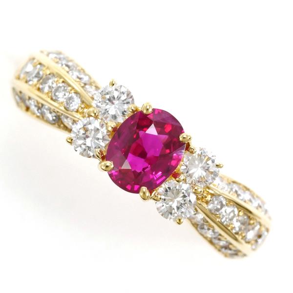 K18 Yellow Gold Ruby Diamond Ring in Excellent Condition