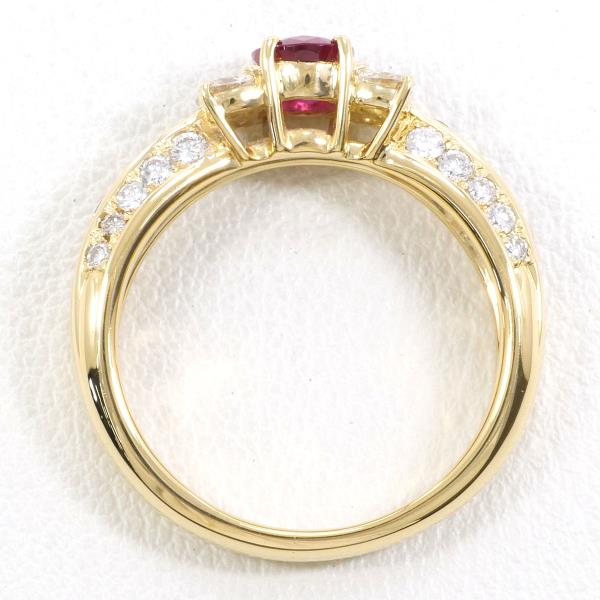 K18 Yellow Gold Ruby Diamond Ring in Excellent Condition