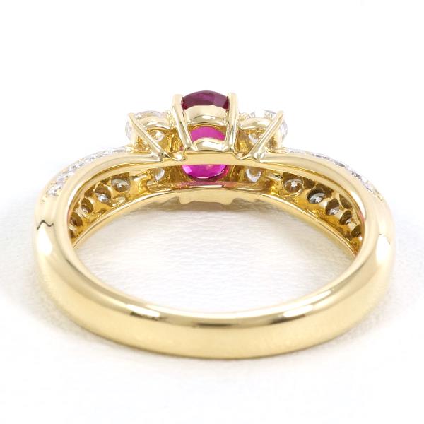 K18 Yellow Gold Ruby Diamond Ring in Excellent Condition