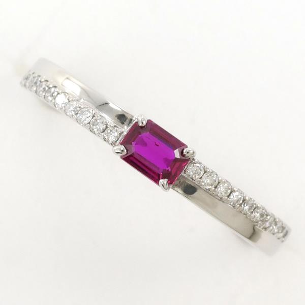 PT900 Platinum Ring with Ruby and Diamond in Excellent Condition