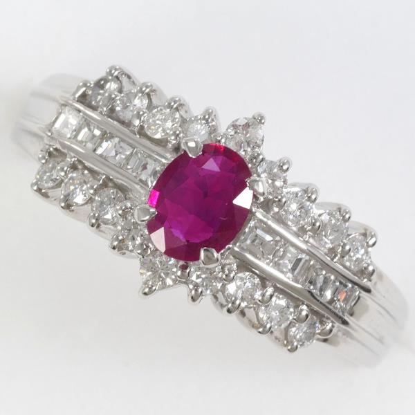 PT900 Platinum Ring with Ruby and Diamond in Excellent Condition