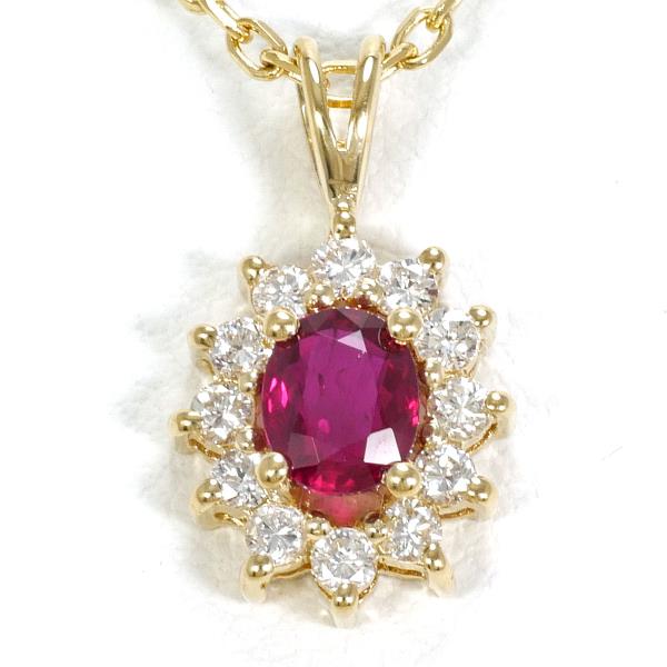 K18 Yellow Gold Ruby Necklace in Excellent Condition