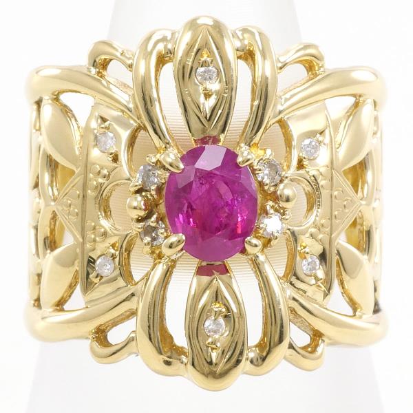 K18 Yellow Gold Ruby Diamond Ring 10.5 in Excellent Condition