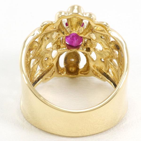 K18 Yellow Gold Ruby Diamond Ring 10.5 in Excellent Condition