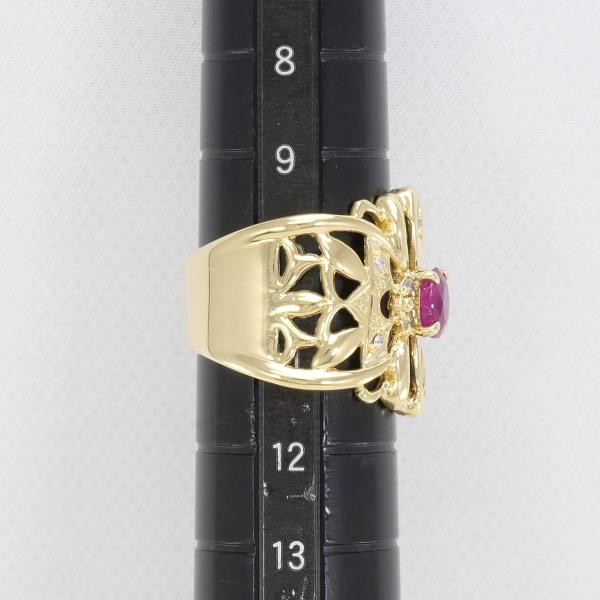 K18 Yellow Gold Ruby Diamond Ring 10.5 in Excellent Condition