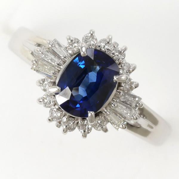 PT900 Platinum Sapphire Ring with Diamond in Excellent Condition