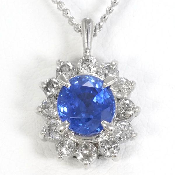 PT900 Platinum PT850 Necklace Sapphire 1.04 Diamond 0.39 in Pristine Condition