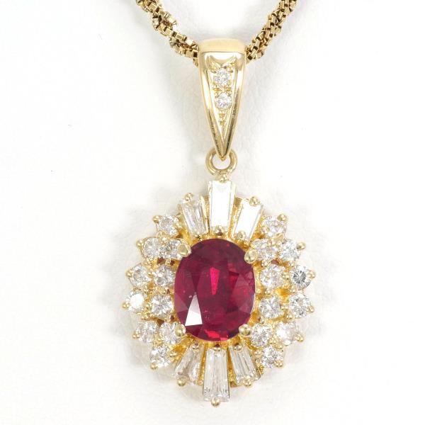 K18 Yellow Gold Necklace with Ruby and Diamond in Excellent Condition