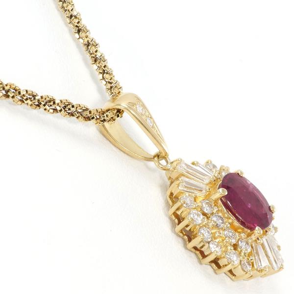 K18 Yellow Gold Necklace with Ruby and Diamond in Excellent Condition