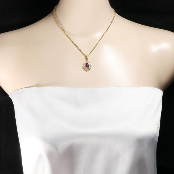 K18 Yellow Gold Necklace with Ruby and Diamond in Excellent Condition