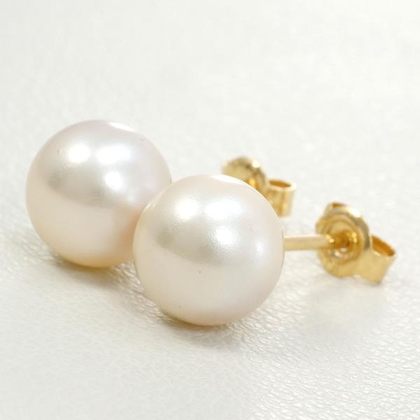 K18 Yellow Gold Imitation Pearl Earrings in Pristine Condition