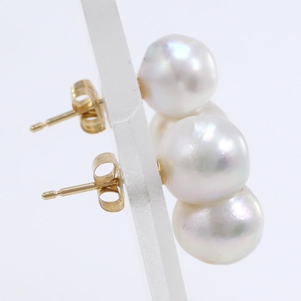 Two-Piece Design Earrings in K18 Yellow Gold and Pearl, White, Ladies, Used