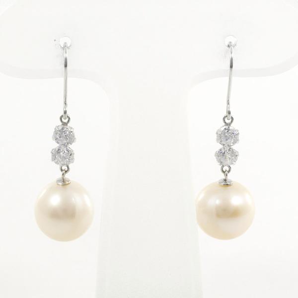 10k Gold Zirconia Pearl Drop Earrings in Excellent Condition