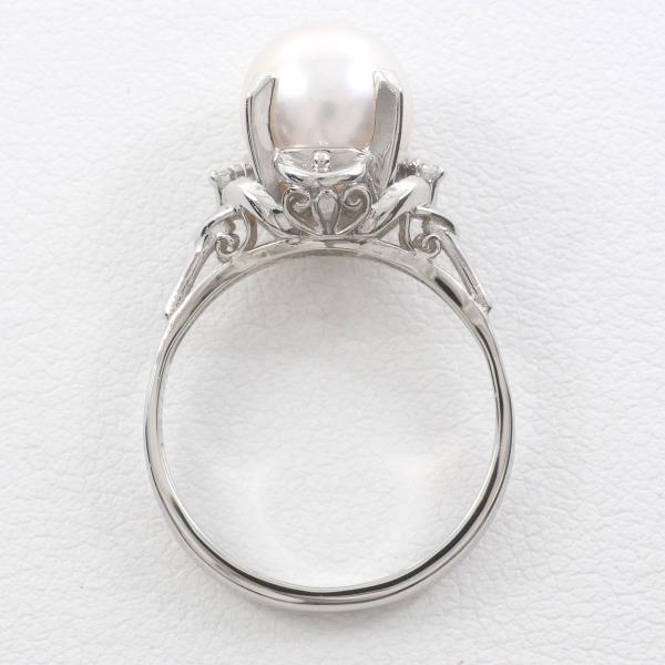 "PT900 Platinum, Pearl & Diamond 0.02ct Ring, 8.5 size, approx weight 4.6g, Women's Jewelry"
