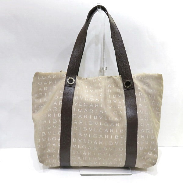 Bvlgari Logo Mania Canvas Leather Tote Bag in Good Condition