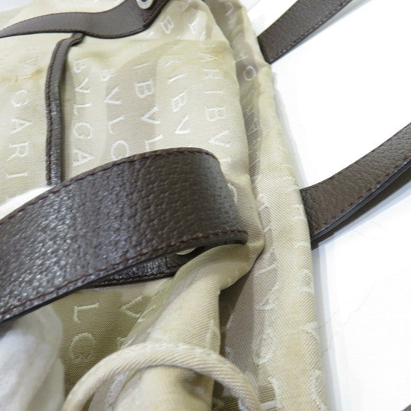 Bvlgari Logo Mania Canvas Leather Tote Bag in Good Condition